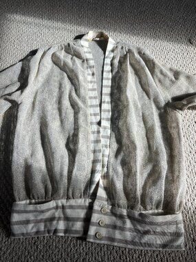 Vintage Rare Damianou Mesh Cardigan Preppy Stripes Tan White Small Oversize